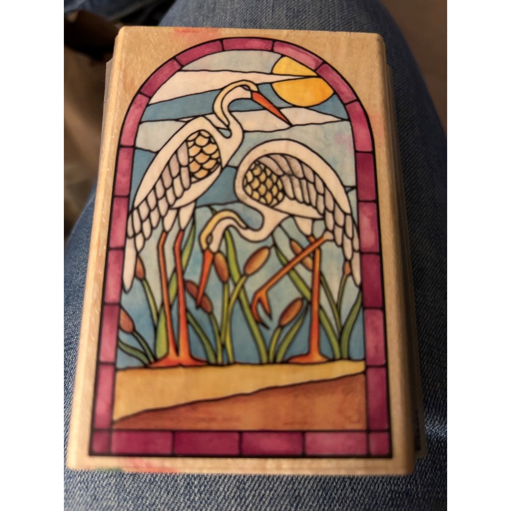 Rubber Stampede Stained Glass Cranes Wood Rubber Stamp A1239F Heron Nature